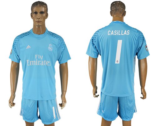 Real Madrid #1 Casillas Sky Blue Goalkeeper Soccer Club Jersey - Click Image to Close